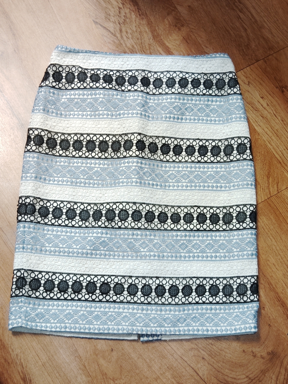 Talbots Blue, White & Black Lace-Trim Pencil Skirt